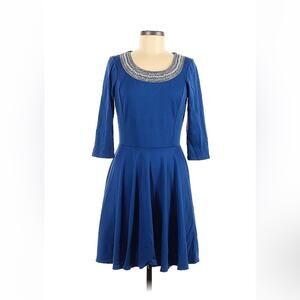 Glitterscape bead embellished fit and flare dress in blue, size med
